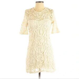 Sparkle & Fade Size S cream‎ crochet layered 3/4 Sleeves cut out back mini dress